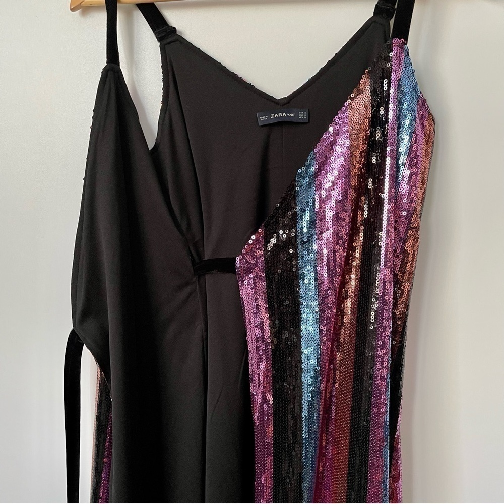 SOLD Zara Sequin Stripe Midi Wrap Dress, Sz Small - Picture 13 of 16